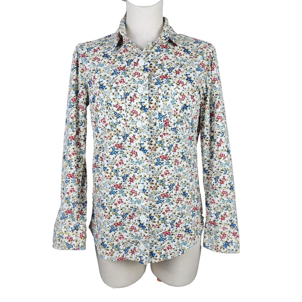 Womens Ditsy Floral Corduroy Button Up Top Blouse Boho